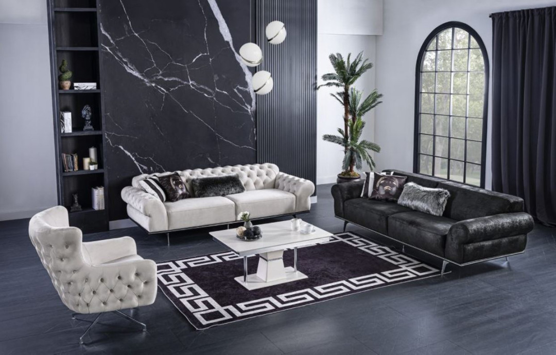 Casa Padrino Luxus Art Deco Wohnzimmer Sofa Schwarz / Silber  x