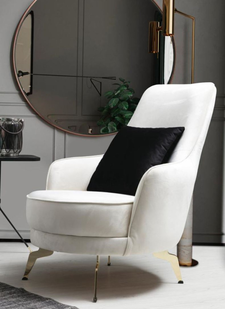 Casa Padrino Luxus Wohnzimmer Sessel Weiß / Gold  x  x H