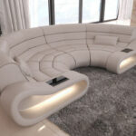 Ecksofa Mega Couch Leder Big Sofa CONCEPT U Form Wohnzimmer Beleuchtung  Beige