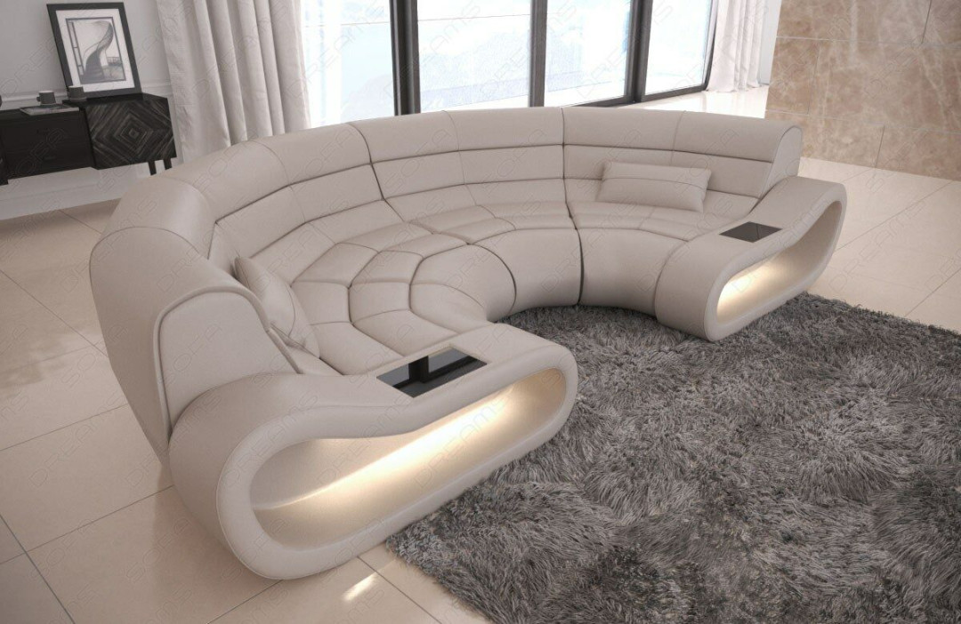 Ecksofa Mega Couch Leder Big Sofa CONCEPT U Form Wohnzimmer Beleuchtung  beige