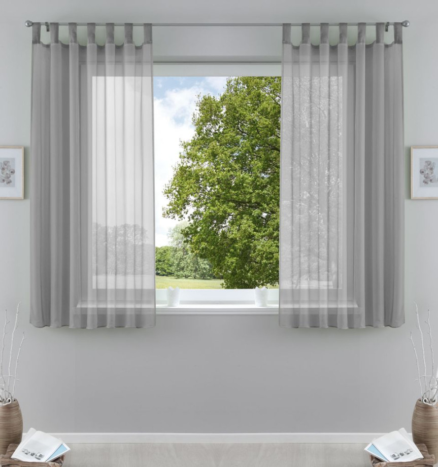 er-Pack Gardinen Transparent Vorhang Set Wohnzimmer Voile Schlaufenschal  mit Bleibandabschluß HxB x cm Grau, CN