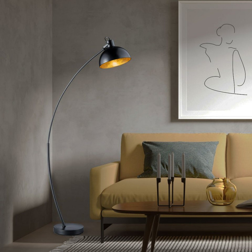 etc-shop LED Bogenlampe, Leuchtmittel nicht inklusive, Stehlampe  Bogenleuchte schwarz Leselampe Standleuchte gold Wohnzimmer