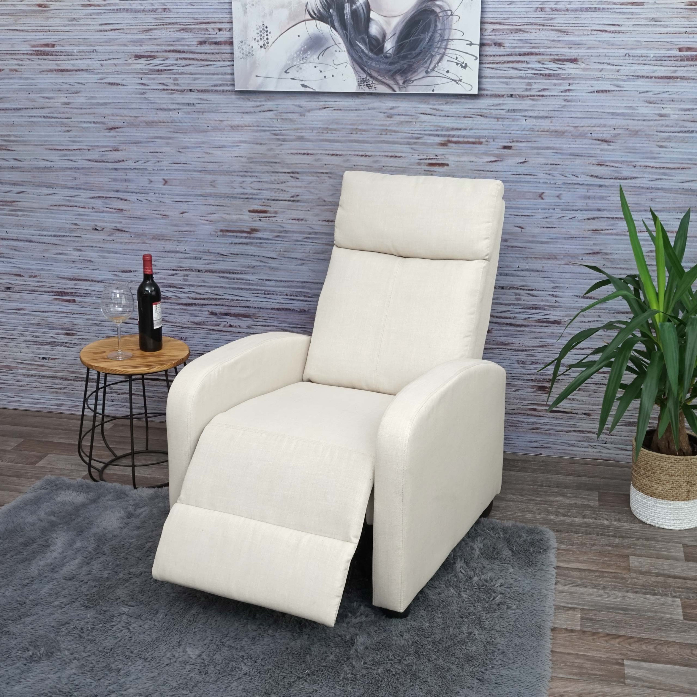 Fernsehsessel HWC-F, Relaxsessel Sessel Liegesessel, Liegefunktion  verstellbar Stoff/Textil ~ creme