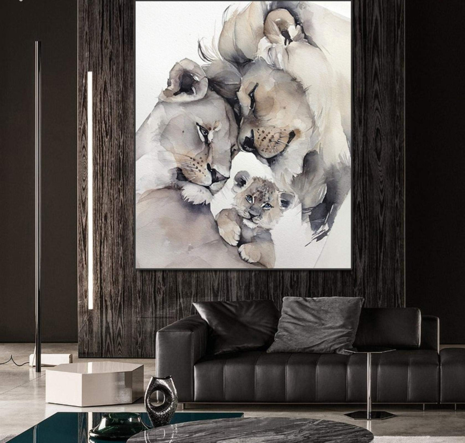 Gemälde auf Leinwand Große Poster und Drucke für Wohnzimmer Tier Löwe  Familie Abstraktes Bild für Inneneinrichtung xcm(,x,in) Rahmenlos