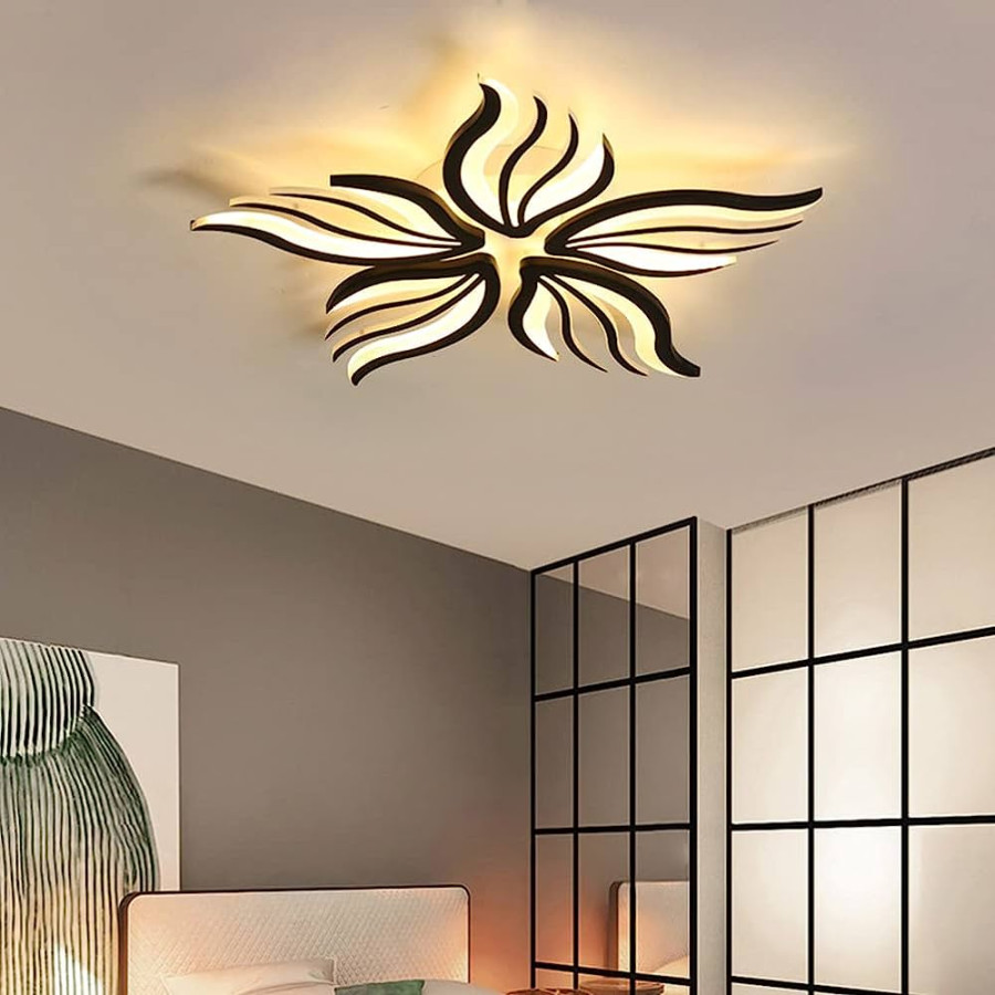 Lanekd Wohnzimmerlampe, Modern LED Deckenleuchte Dimmbar  K- K  Blume Form Design mit Fernbedienung, Schwarz Weiß Optional, für  Schlafzimmer