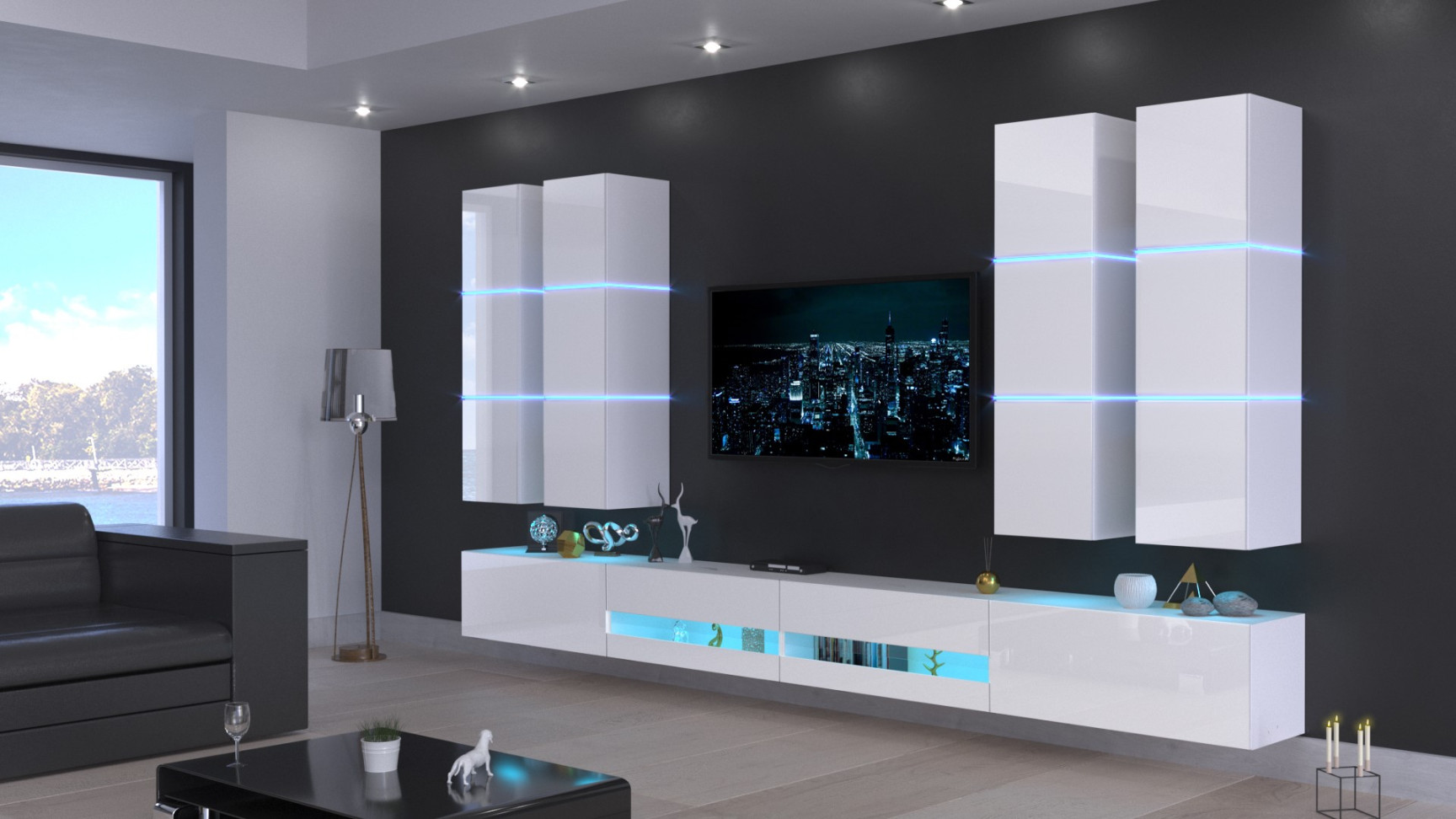 Möbel für Wohnzimmer Weiß Hochglanz Jurat N ♥ Prime-Home ♥