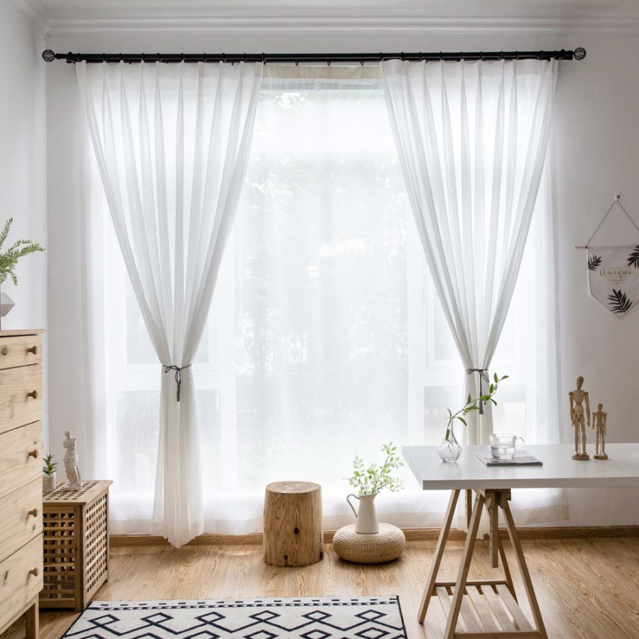 Moderne Gardinen Weiß aus Chiffon für Wohnzimmer Transparent