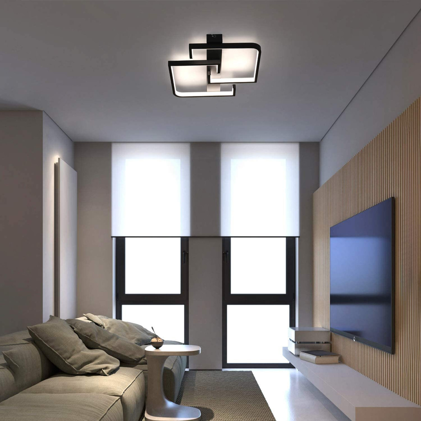 Perspections LED Deckenlampe Dimmbar Mit Fernbedienung W Schwarze  Wohnzimmerlampe Deckenleuchte Aus Aluminium Modern-Design Für Schlafzimmer  Küche