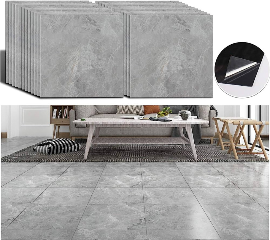 VEELIKE Fliesenaufkleber Boden Fliesen Marmoroptik Grau cm x cm   Stück Selbstklebend Aufkleben Fliesen für Küche Wohnzimmer Schlafzimmer