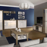 Wohnzimmer Einrichtung Wohnzimmer Komplett – Set B Madryn,  Teilig, Farbe:  Eiche Sonoma / Weiß Hochglanz