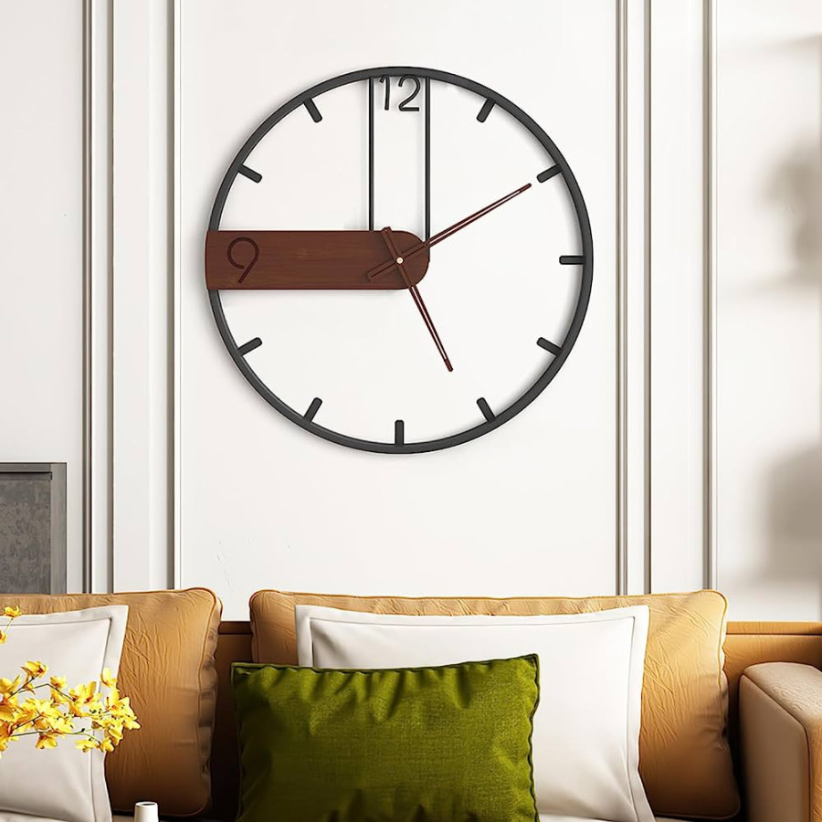 Yumyolk Große Wanduhr im Vintage-Stil, rund, Metall, geräuschlos, Uhren für  Wohnzimmer, Schlafzimmer, Küchendekoration (Øcm)