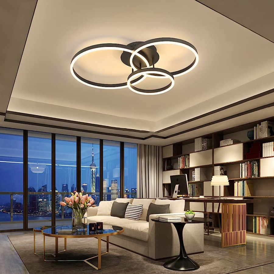 ZMH Deckenlampe LED Deckenleuchte Wohnzimmer - Schwarz Dimmbar CM  Wohnzimmerlampe mit Fernbedienung W mit  Ringen Design aus Acryl für