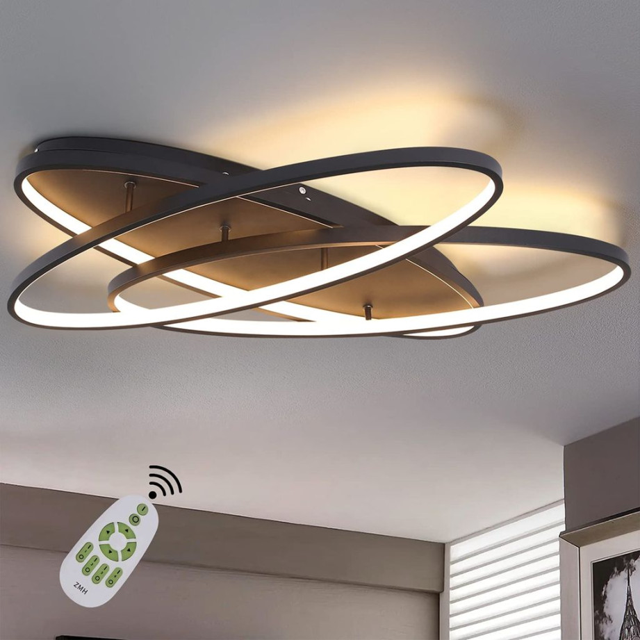ZMH LED Deckenleuchte Dimmbar Modern Wohnzimmer Deckenlampe Innen W  Schwarze Schlafzimmerlampe mit Fernbedienung - cm